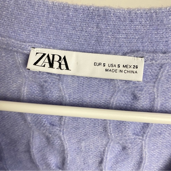 Zara Boxy Cardigan Sweater Womens Size Small Cableknit V Neck Button Down Blue - Picture 6 of 8